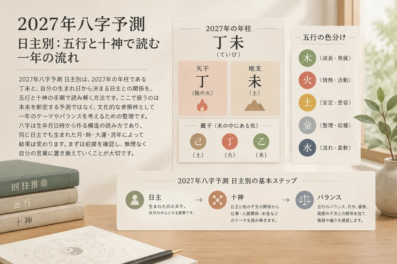 Calm editorial diagram of 2027 Ding Wei year pillar