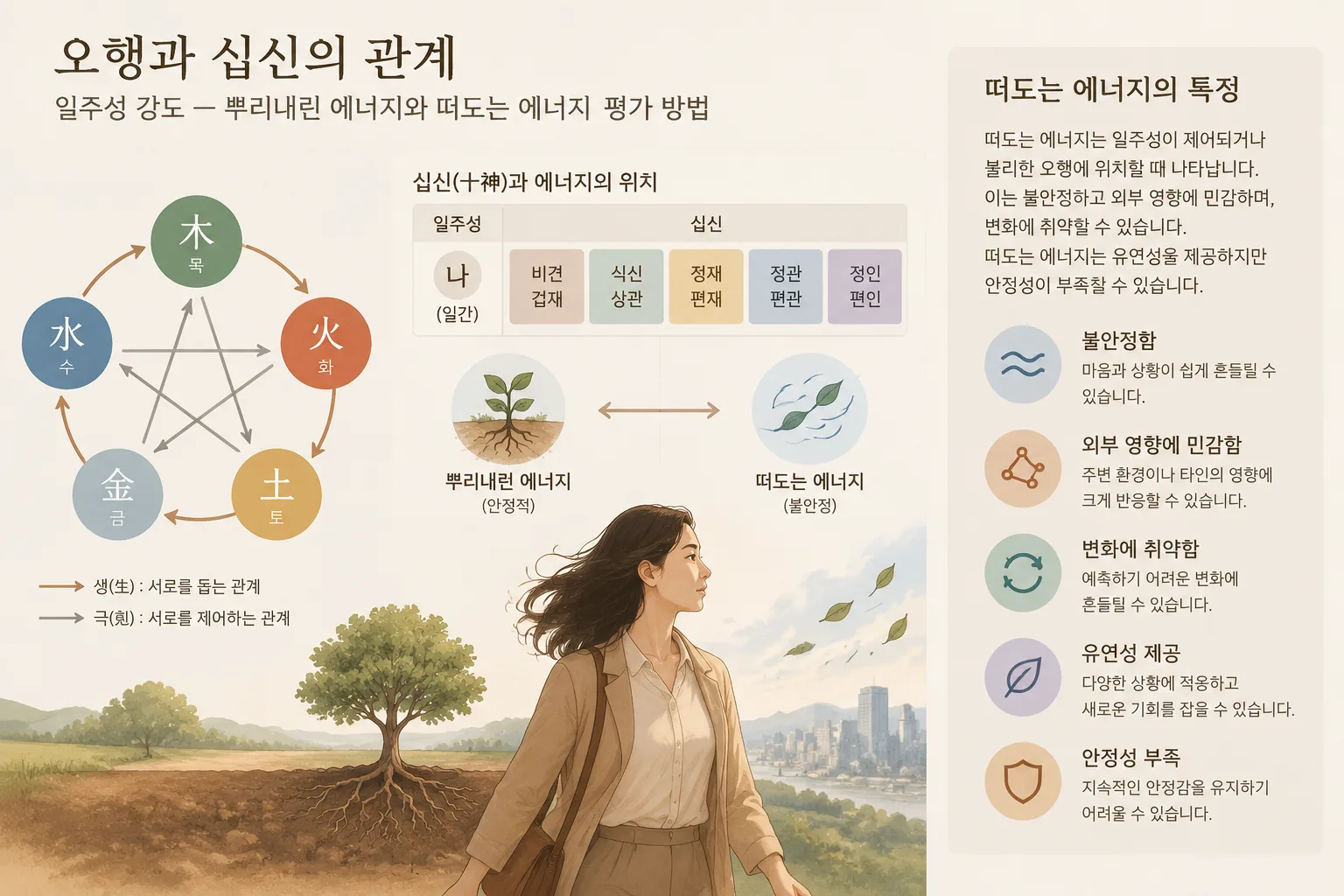 오행과 십신의 관계를 보여주는 다이어그램