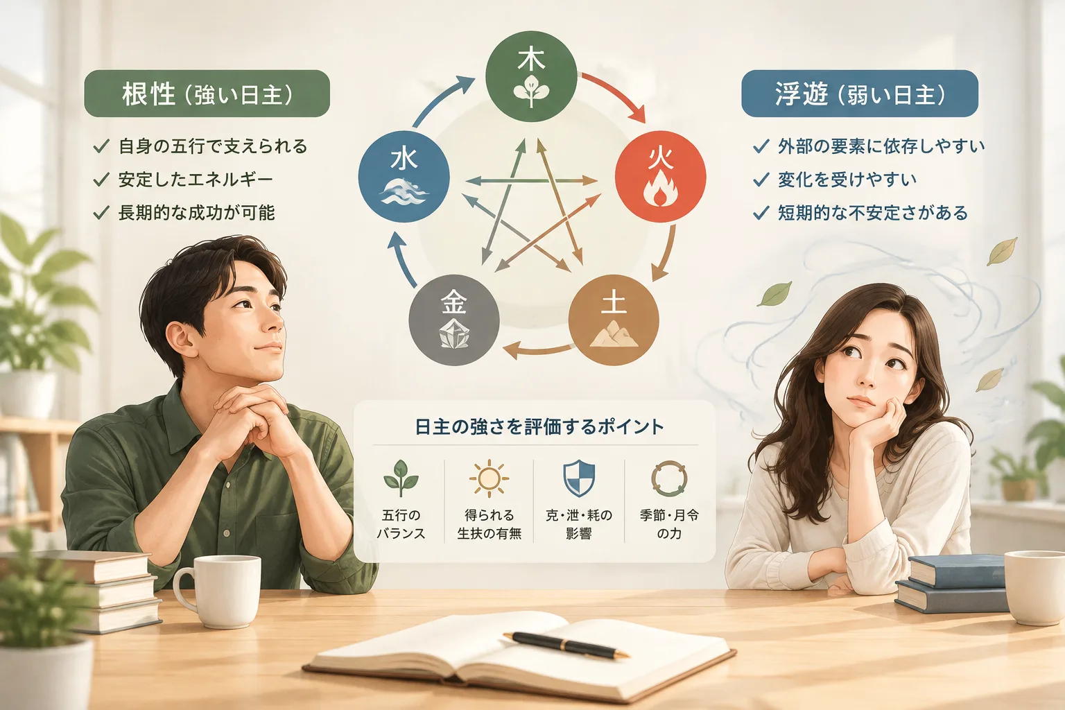 Five elements interaction chart showing day master strength