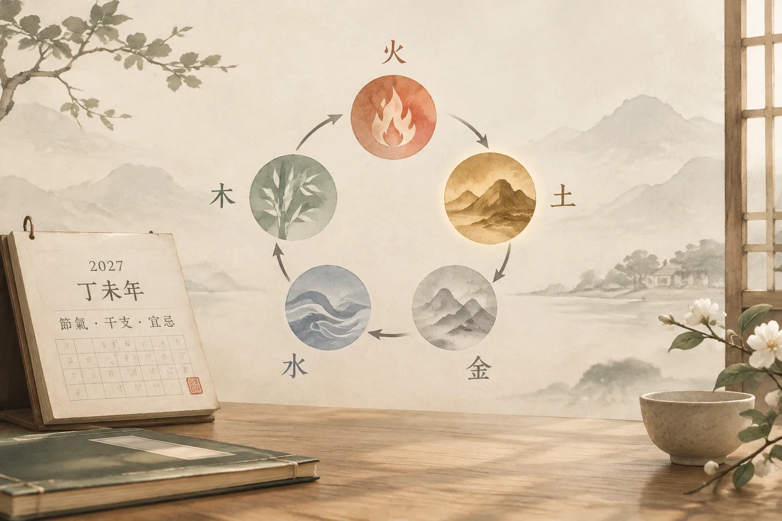 quiet ink-wash five elements cycle