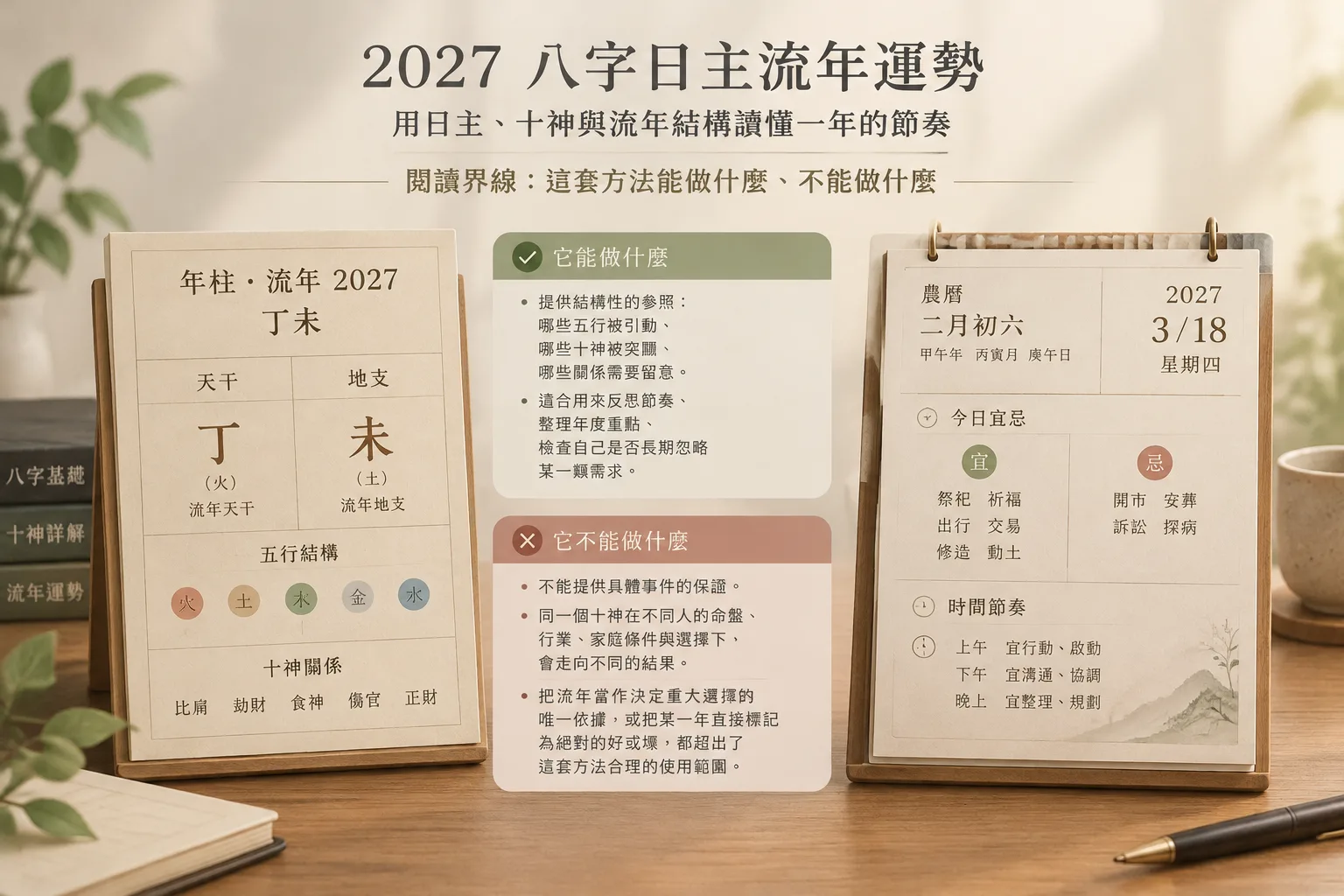 Comparison layout of a year pillar and a daily almanac page side by side